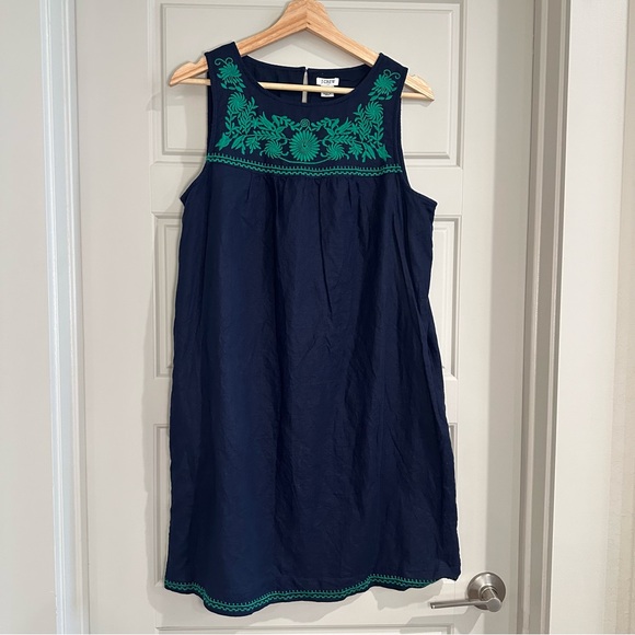 J. Crew Dresses & Skirts - J. Crew Embroidered Navy Linen Sleeveless Shift Dress Size Medium‎